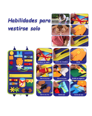 Libro sensorial Montessori 3 páginas – busy book portátil (dinosaurios/abecedario)