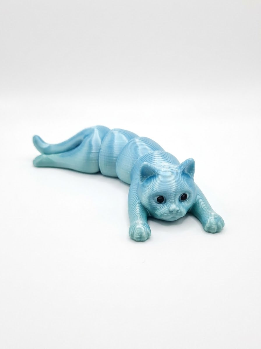 Gato flexible corto 3D celeste