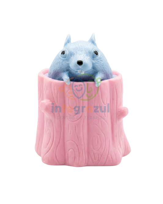 Ardilla Sorpresa en Tronco - Squishy Pop-Up Antiestrés