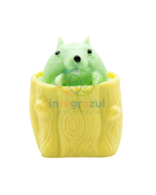Ardilla Sorpresa en Tronco - Squishy Pop-Up Antiestrés