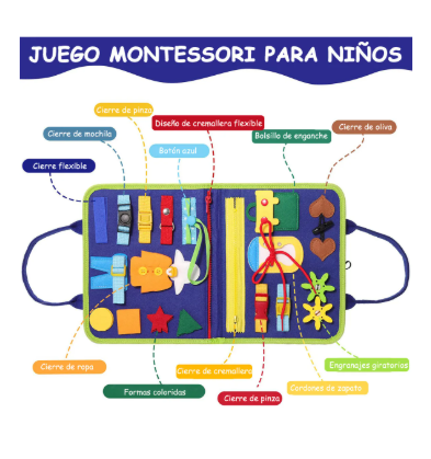 Libro sensorial Montessori 3 páginas – busy book portátil (dinosaurios/abecedario)