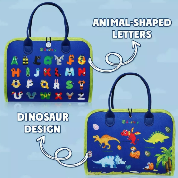 Libro sensorial Montessori 3 páginas – busy book portátil (dinosaurios/abecedario)