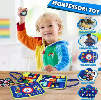 Libro sensorial Montessori 3 páginas – busy book portátil (dinosaurios/abecedario)