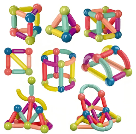 Set de Construcción Magnética 3D – Barras, Curvas y Esferas