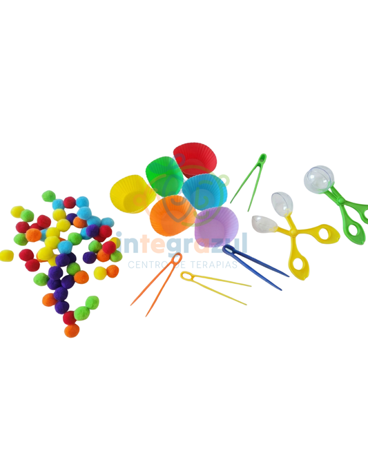 Set Montessori de Clasificación de Colores y Motricidad Fina - Pompones y Pinzas
