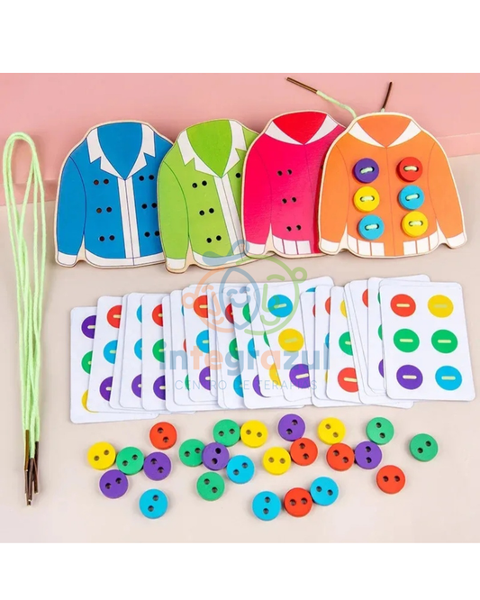 Juego de Botones Montessori con Tarjetas – Entrenamiento de abotonado y patrones