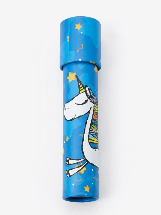 Caleidoscopio azul con unicornio