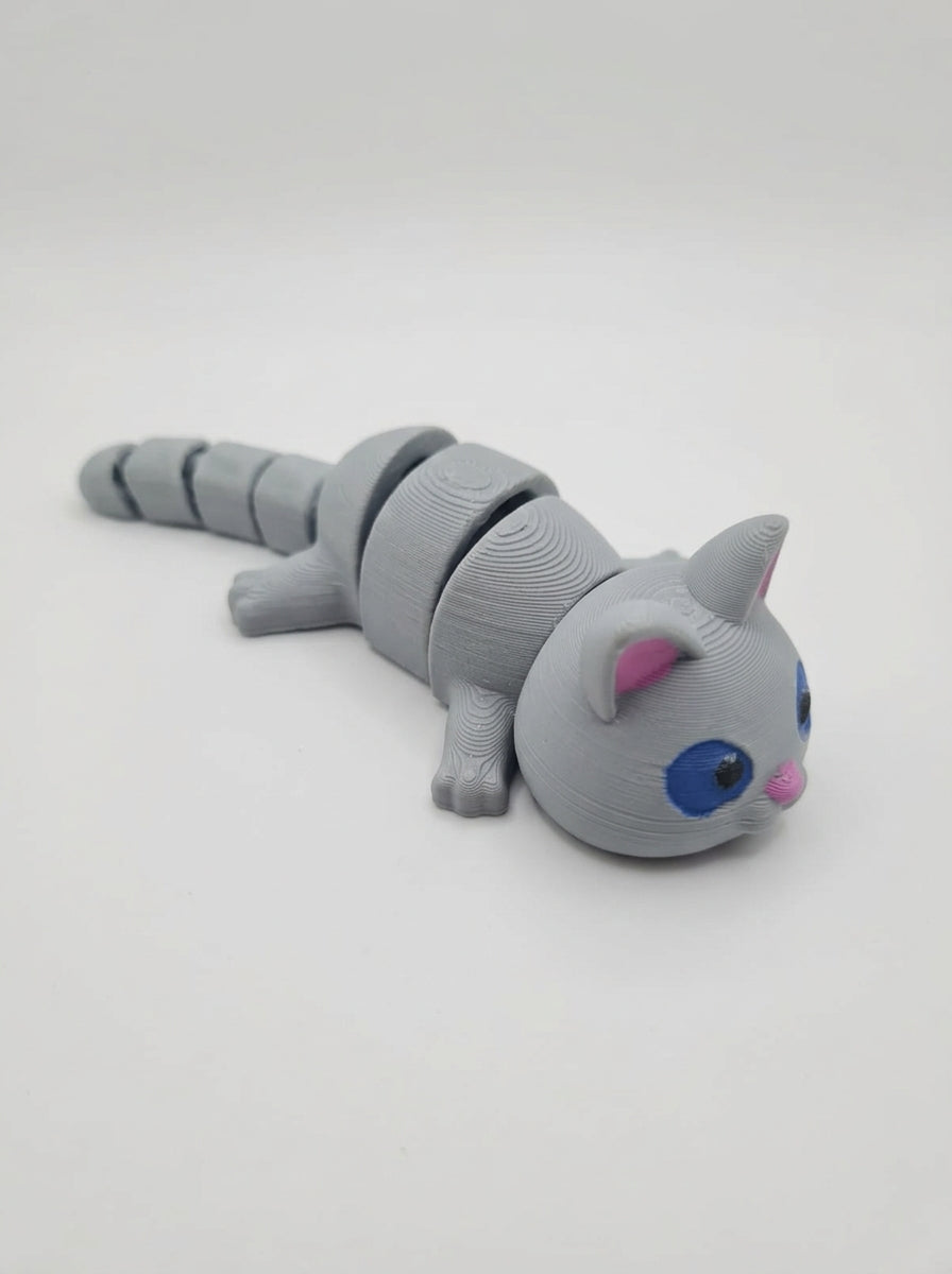 Gatito articulado 3D gris con ojos azules