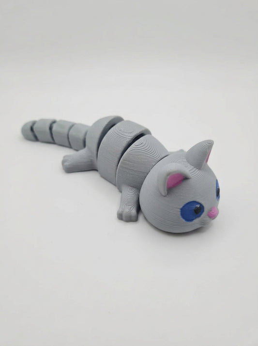 Gatito articulado 3D gris con ojos azules