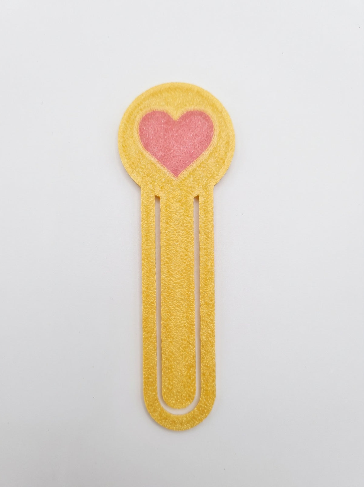 Marcapáginas corazón 3D amarillo y rosado